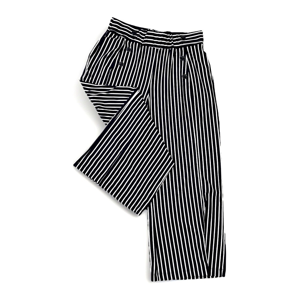 NWOT-ROBERT LOUIS Navy/White Striped Dress‎ Pants Button Details Pockets Size S